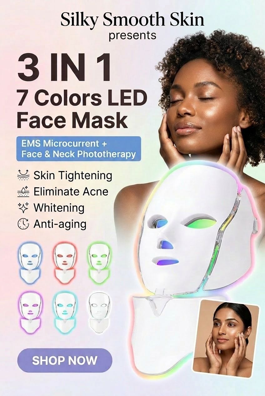 Discover the 3 in 1 LED face mask for skin tightening, acne elimination, and anti-aging with seven color options.