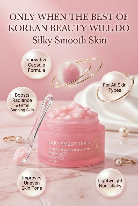 Silky Smooth Skin Korean beauty cream with innovative capsule formula for radiant, firm skin suitable for all skin types.